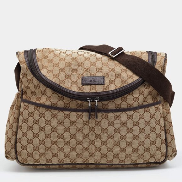 Gucci GG Supreme Canvas Diaper Bag Brown Handbag Baby Changing Pad Italy NEW - Picture 1 of 9